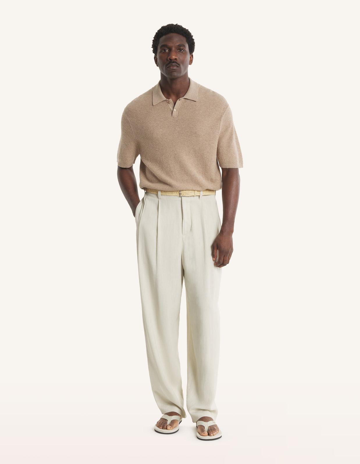 TEXTURED MERINO COTTON SHORT SLEEVE POLO