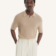 TEXTURED MERINO COTTON SHORT SLEEVE POLO