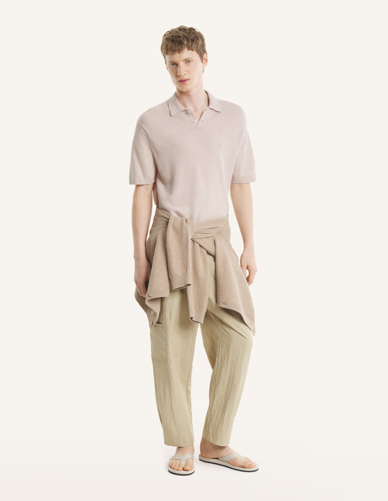 TEXTURED MERINO COTTON SHORT SLEEVE POLO
