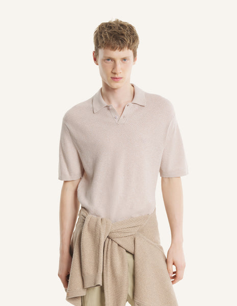 TEXTURED MERINO COTTON SHORT SLEEVE POLO