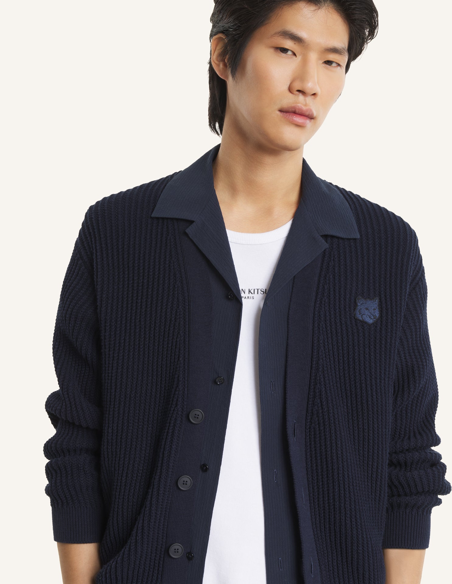 FOX HEAD COTTON RIBBED CARDIGAN
