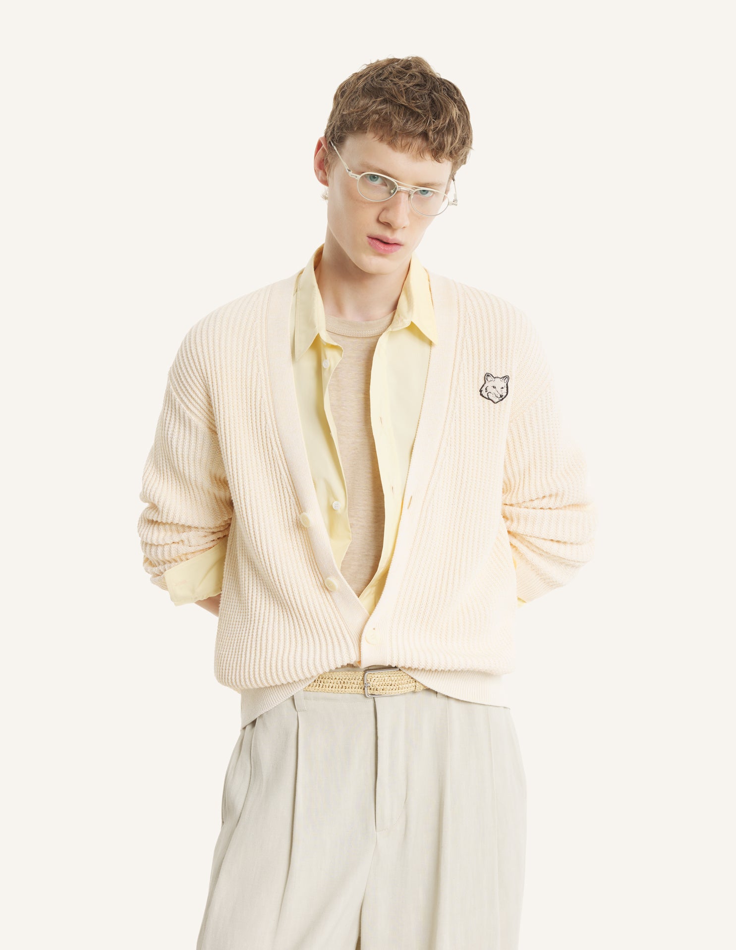 FOX HEAD COTTON RIBBED CARDIGAN