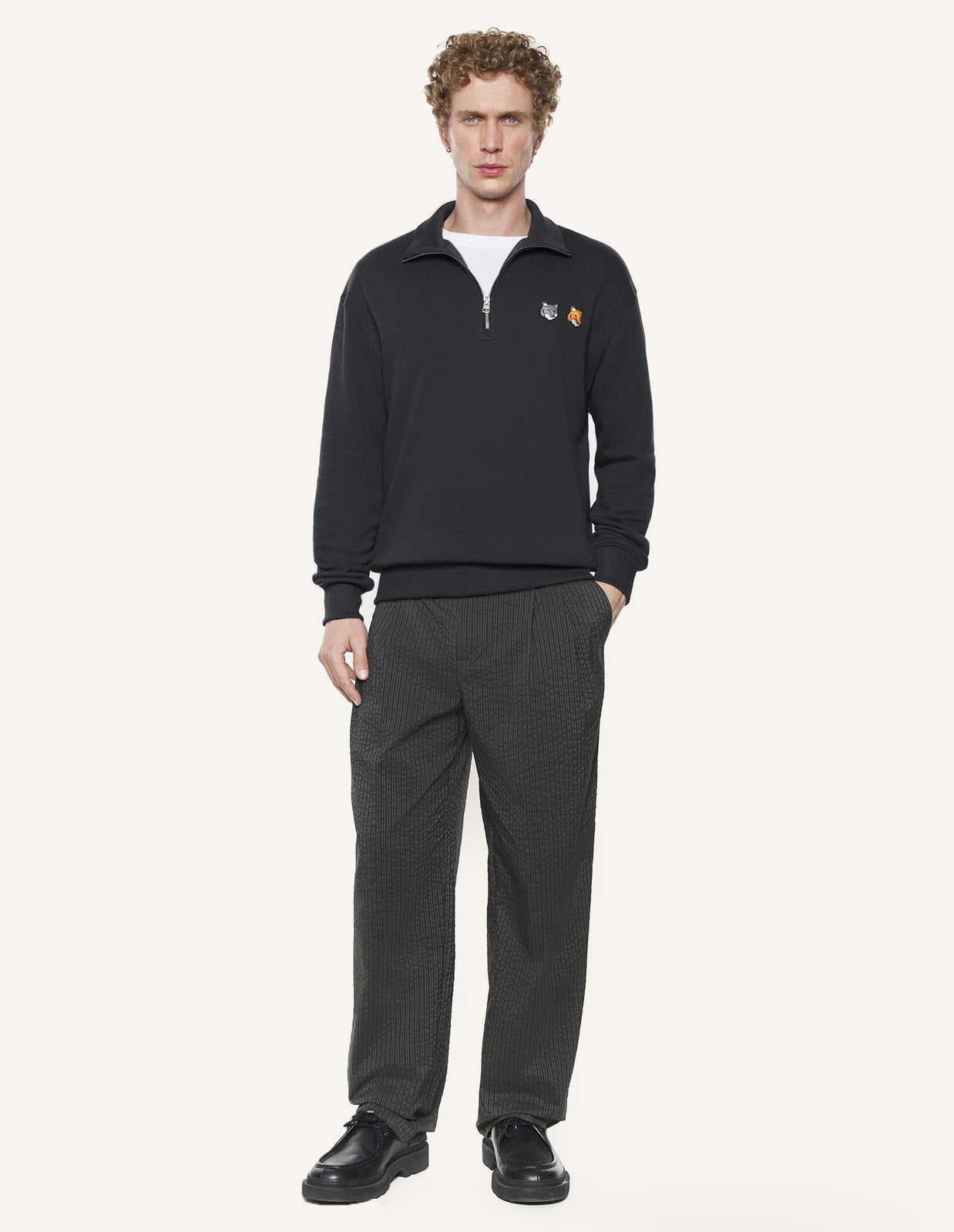 DOUBLE FOX HEAD HALF ZIP COMFORT SWEATSHIRT