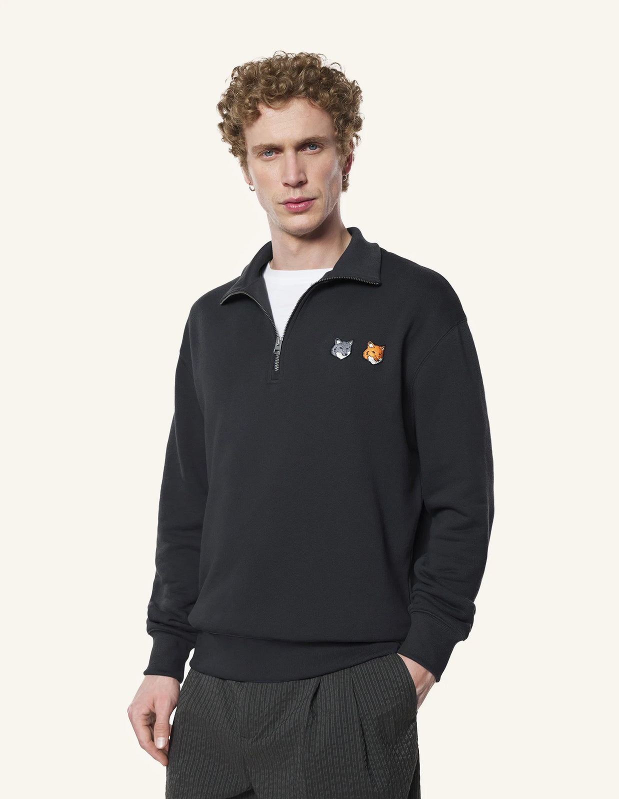 DOUBLE FOX HEAD HALF ZIP COMFORT SWEATSHIRT