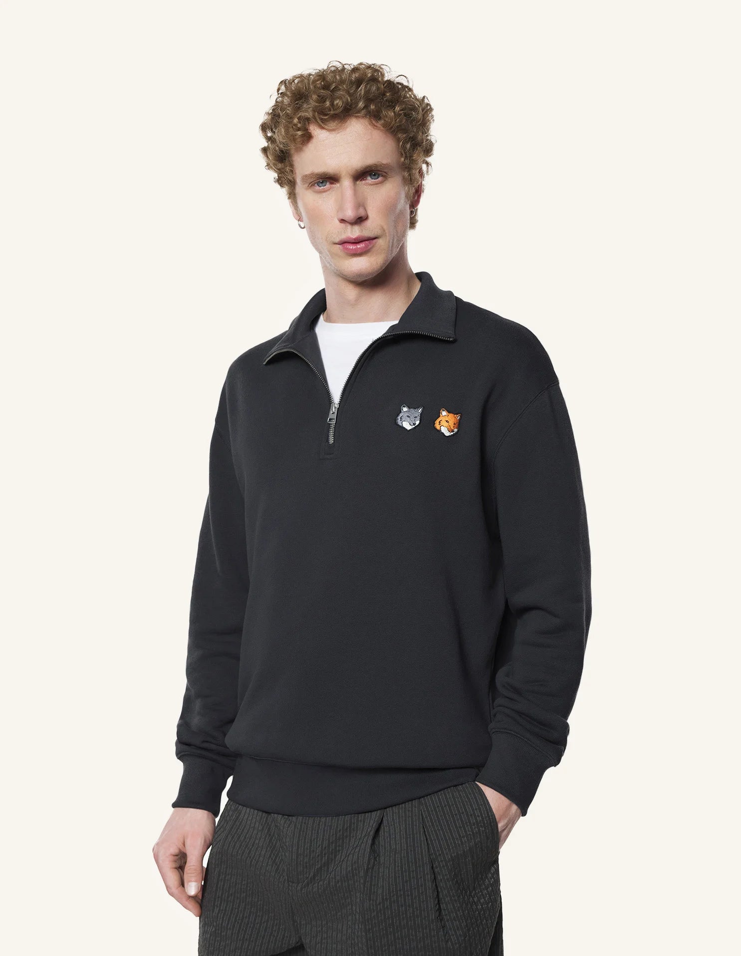 DOUBLE FOX HEAD HALF ZIP COMFORT SWEATSHIRT