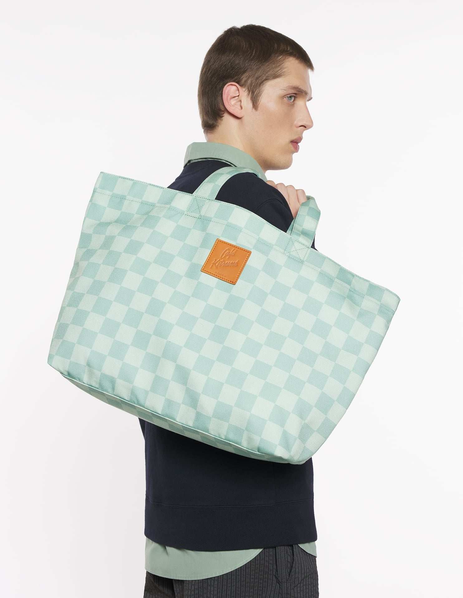 CAFE KITSUNE CHECKERBOARD MAXI TOTE BAG